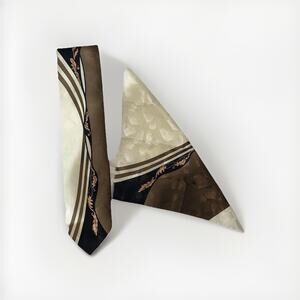M. Gian Mario Men’s Tie & Pocket Square Set Abstract Brown Cream Geometric